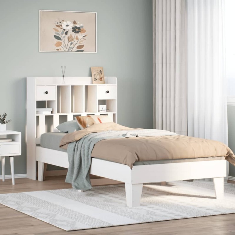 Cadre de lit sans matelas blanc 75x190 cm bois de pin massif 