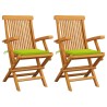 Chaises de jardin avec coussins vert vif lot de 2 Bois de teck 