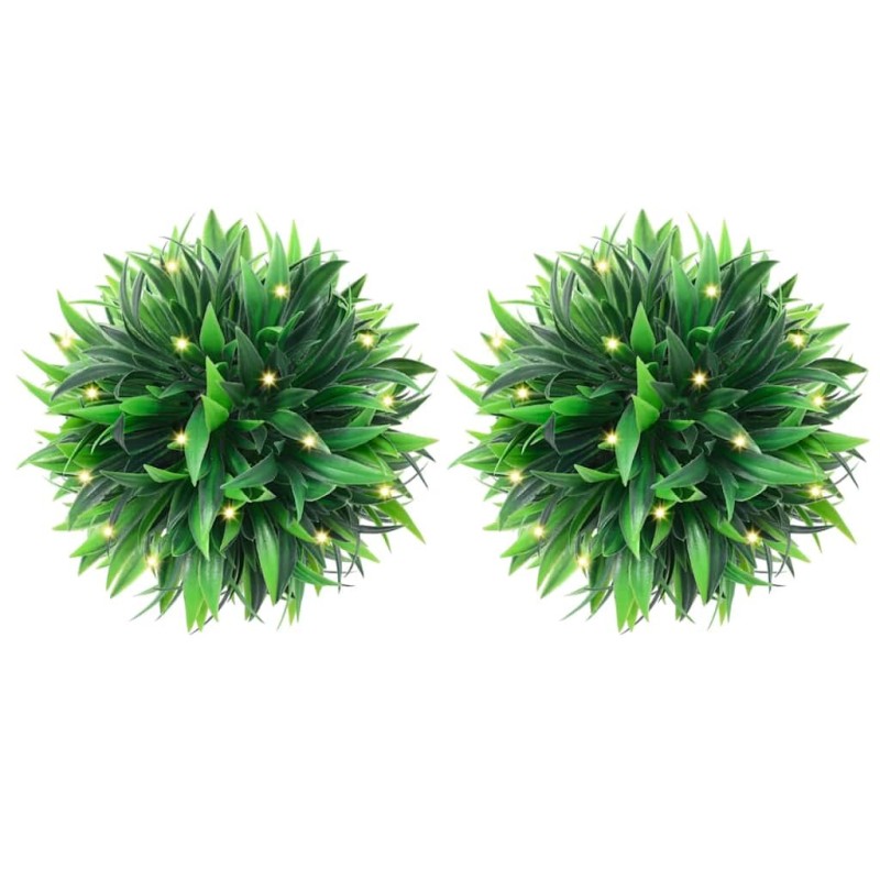 Boules de buis artificielles avec lumières LED 2 pcs vert 30 cm 