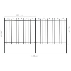 Clôture de jardin avec dessus en cerceau Acier 3,4 x 1,5 m Noir 