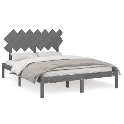 Cadre de lit sans matelas gris 150x200 cm bois massif 