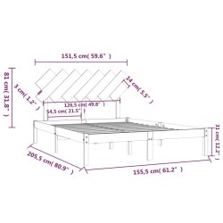 Cadre de lit sans matelas gris 150x200 cm bois massif 