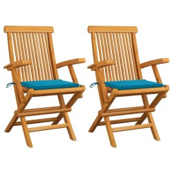 Chaises de jardin et coussins bleu lot de 2 Bois de teck massif 
