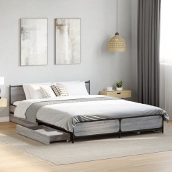 Cadre de lit avec tiroirs sans matelas sonoma gris 150x200 cm 