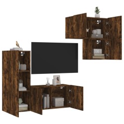 Unités murales TV 4 pcs chêne fumé bois d'ingénierie 