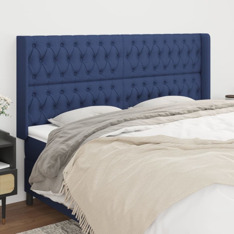 Tête de lit avec oreilles Bleu 183x16x118/128 cm Tissu Tête de lit avec oreilles Bleu 183x16x118/128 cm Tissu