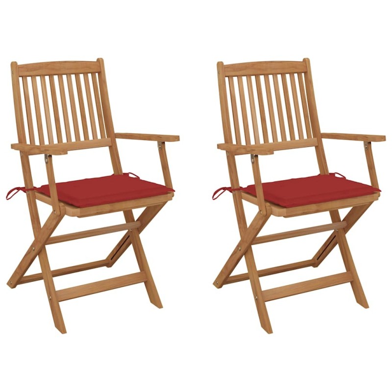 Chaises pliables de jardin lot de 2 avec coussins Bois d'acacia Chaises pliables de jardin lot de 2 avec coussins Bois d'acacia