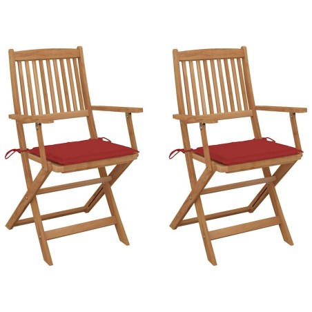 Chaises pliables de jardin lot de 2 avec coussins Bois d'acacia 