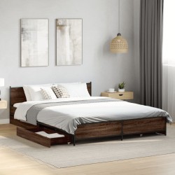 Cadre de lit avec tiroirs sans matelas chêne marron 150x200 cm 