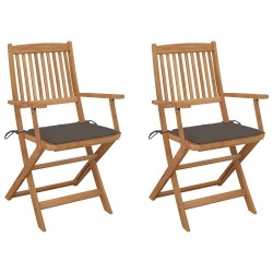 Chaises pliables de jardin lot de 2 avec coussins Bois d'acacia 