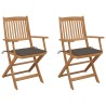 Chaises pliables de jardin lot de 2 avec coussins Bois d'acacia 