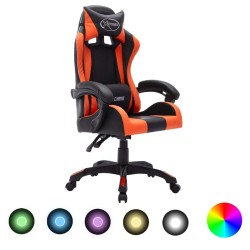 Fauteuil de jeux vidéo avec LED RVB Orange et noir Similicuir 
