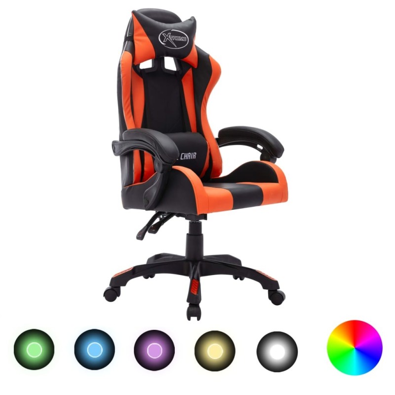 Fauteuil de jeux vidéo avec LED RVB Orange et noir Similicuir 