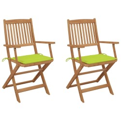 Chaises pliables de jardin lot de 2 avec coussins Bois d'acacia 