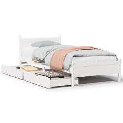 Cadre de lit sans matelas blanc 75x190 cm bois de pin massif 