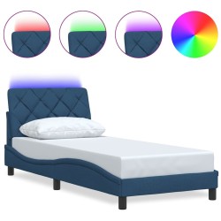 Cadre de lit avec LED sans matelas bleu 90x200 cm tissu 