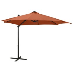 Parasol de jardin en porte-à-faux avec mât et lumières LED 