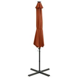 Parasol de jardin en porte-à-faux avec mât et lumières LED 