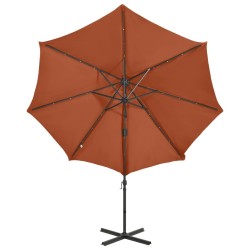 Parasol de jardin en porte-à-faux avec mât et lumières LED 