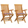 Chaises de jardin lot de 2 avec coussins à carreaux rouge Teck 