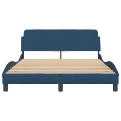 Cadre de lit avec tête de lit sans matelas bleu 140x190cm tissu 