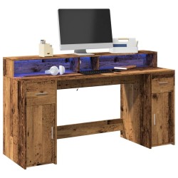 Bureau avec lumières LED vieux bois bois d'ingénierie 