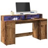 Bureau avec lumières LED vieux bois bois d'ingénierie 