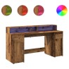 Bureau avec lumières LED vieux bois bois d'ingénierie 