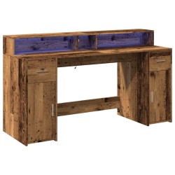 Bureau avec lumières LED vieux bois bois d'ingénierie 