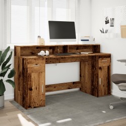 Bureau avec lumières LED vieux bois bois d'ingénierie 