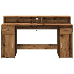 Bureau avec lumières LED vieux bois bois d'ingénierie 