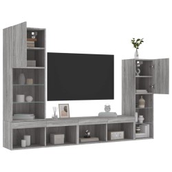 Unités murales TV avec LED 4 pcs gris sonoma bois d'ingénierie 