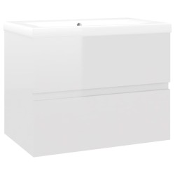 Armoire d'évier avec lavabo intégré Blanc brillant Aggloméré 