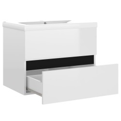 Armoire d'évier avec lavabo intégré Blanc brillant Aggloméré 