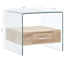 Table basse avec tiroir 50x50x45 cm Verre trempé 