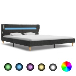 Cadre de lit avec LED gris foncé jute 180 x 200 cm 