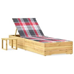 Chaise longue de jardin avec table et coussin Pin imprégné 