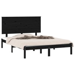 Cadre de lit sans matelas noir 140x190 cm bois de pin massif 