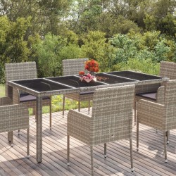 Table de jardin dessus en verre Gris 190x90x75cm Résine tressée 