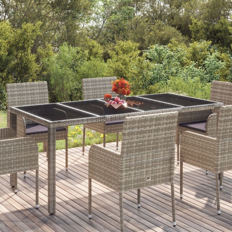 Table de jardin dessus en verre Gris 190x90x75cm Résine tressée 