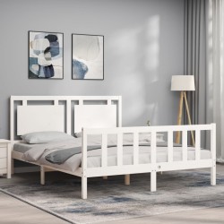 Cadre de lit sans matelas blanc bois de pin massif 