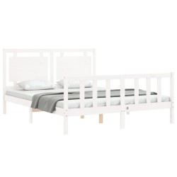 Cadre de lit sans matelas blanc bois de pin massif 