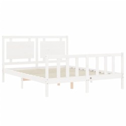 Cadre de lit sans matelas blanc bois de pin massif 