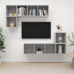 Ensemble de meuble TV 4 pcs Gris béton Bois d'ingénierie 