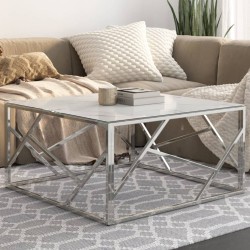 Table basse argenté acier inoxydable et verre trempé 