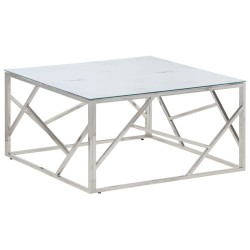 Table basse argenté acier inoxydable et verre trempé 