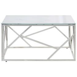 Table basse argenté acier inoxydable et verre trempé 