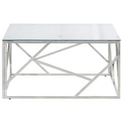 Table basse argenté acier inoxydable et verre trempé 