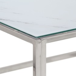 Table basse argenté acier inoxydable et verre trempé 