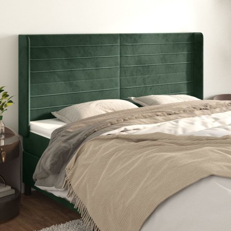 Tête de lit avec oreilles Vert foncé 203x16x118/128 cm Velours 